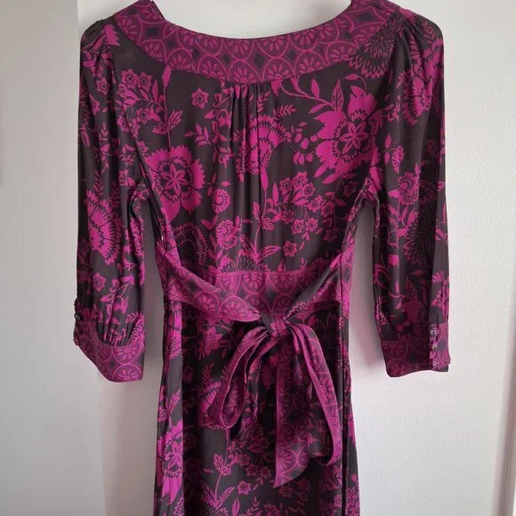 Monsoon Magenta Pink and Black Floral Midi Dress - Picture 2 of 10